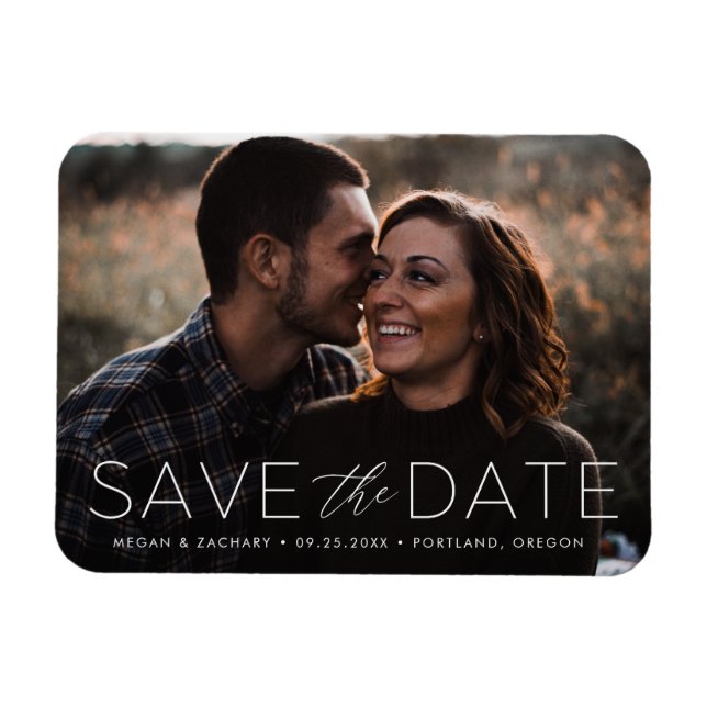 Modern Romance Vit Overlagring Spara Datum Foto Magnet (Horisontell)
