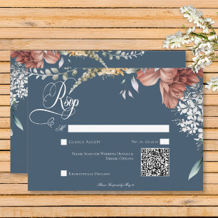 Modern Romantic Blue Garden Blommigt Bröllop QR-ko OSA Kort
