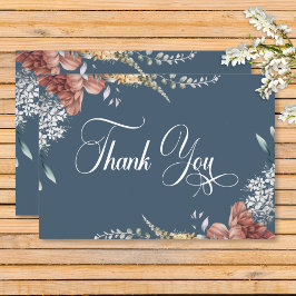 Modern Romantic Blue Garden Blommigt Bröllop Tack Kort