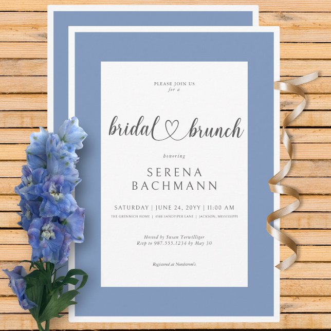 Modern Romantic Blue & White Möhippa Brunch Inbjudningar (Modern Romantic Blue & White Bridal Brunch Invitation)