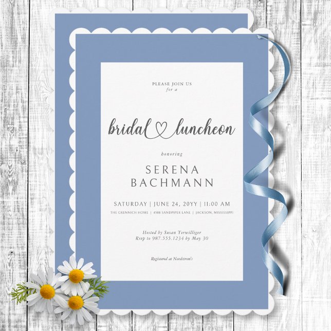Modern Romantic Blue & White Möhippa Luncheon Inbjudningar (Modern Romantic Blue & White Bridal Luncheon Invitation)