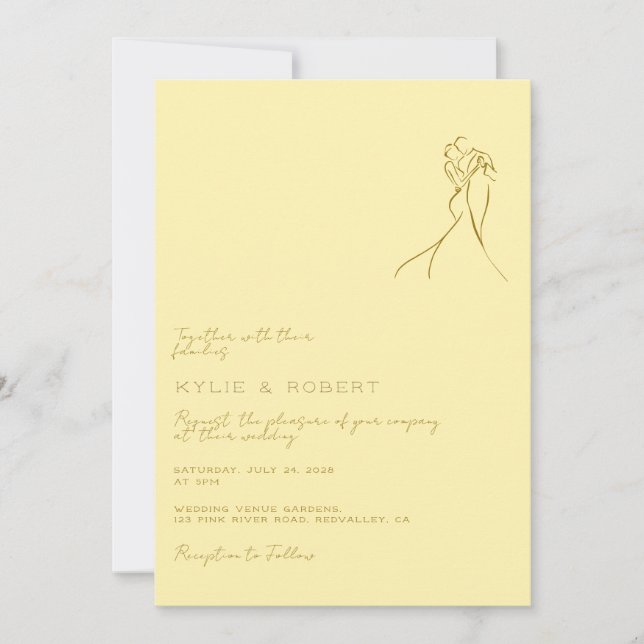 Modern Romantic Butter Yellow Wedding Inbjudningar (Framsida)