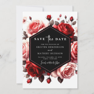 Modern Romantic Crimson Red Bröllop Spara Datumet