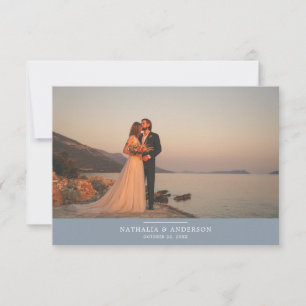 Modern Romantic Dusty Blue Photo Bröllop Tack Kort