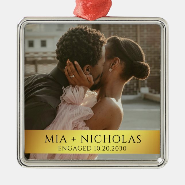 Modern Romantic Engagement Photo Julgransprydnad Metall (Framsidan)