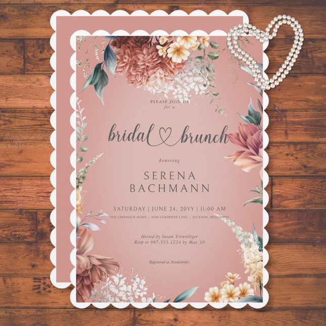 Modern Romantic Garden Blommigt Möhippa Brunch Inbjudningar (Modern Romantic Garden Floral Bridal Brunch Invitation)