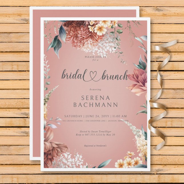 Modern Romantic Garden Blommigt Möhippa Brunch Inbjudningar (Modern Romantic Garden Floral Bridal Brunch Invitation)