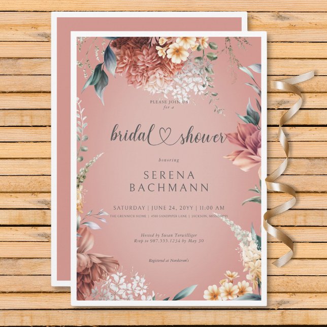 Modern Romantic Garden Blommigt Möhippa Inbjudningar (Modern Romantic Garden Floral Bridal Shower Invitation)