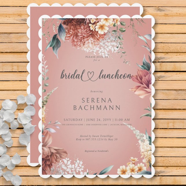 Modern Romantic Garden Blommigt Möhippa Luncheon Inbjudningar (Modern Romantic Garden Floral Bridal Luncheon Invitation)