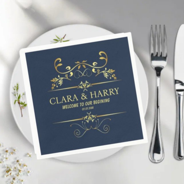 Modern romantic gold calligraphy wedding  pappersservett (Skapare uppladdad)