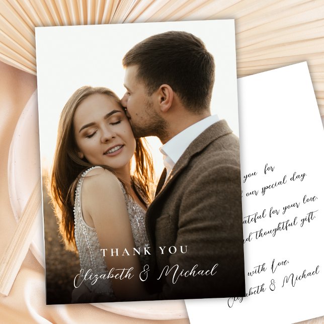 Modern Romantic Handwritten Script Photo Wedding  Tack Kort (Skapare uppladdad)