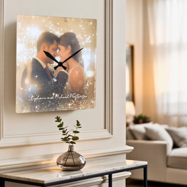 Modern Romantic Love Keepsake Trust Magic Wedding  Fyrkantig Klocka (Skapare uppladdad)