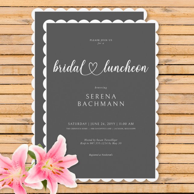 Modern Romantic Minimal Grått Möhippa Luncheon Inbjudningar (Modern Romantic Minimal Gray Bridal Luncheon Invitation)