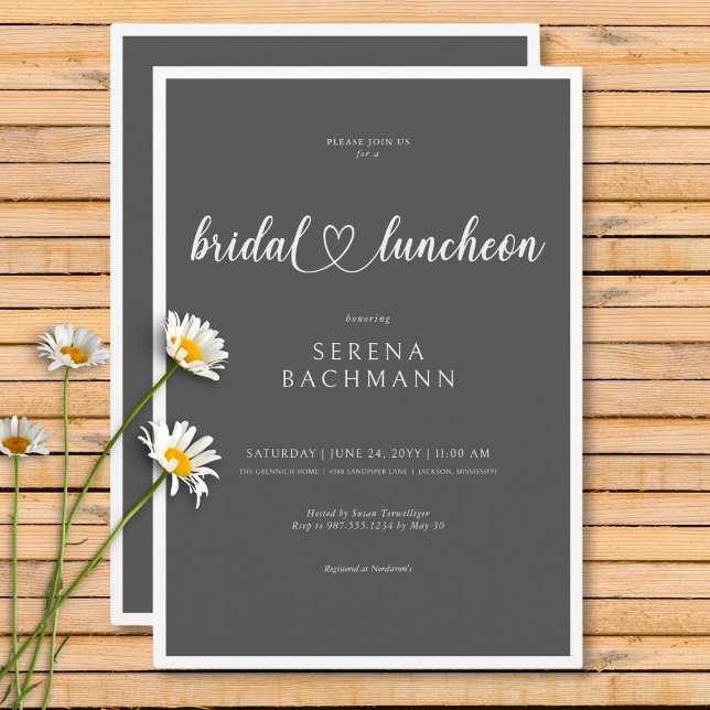 Modern Romantic Minimal Grått Möhippa Luncheon Inbjudningar (Modern Romantic Minimal Gray Bridal Luncheon Invitation)