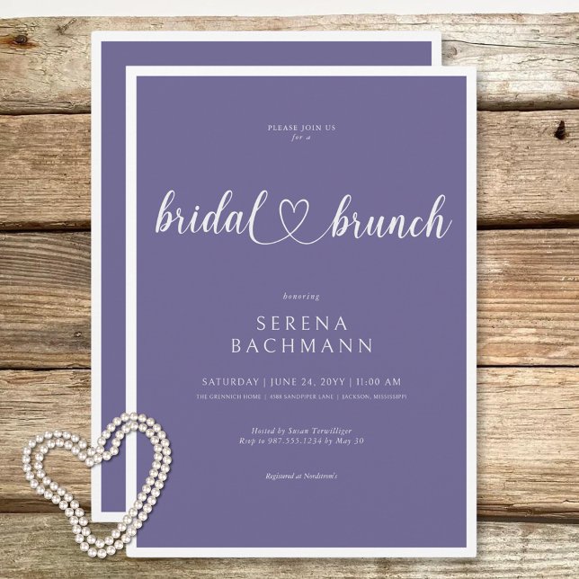 Modern Romantic Minimal Lavender Möhippa Brunch Inbjudningar (Modern Romantic Minimal Lavender Bridal Brunch Invitation)