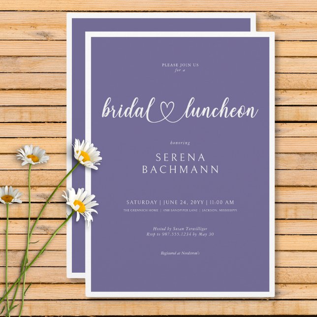 Modern Romantic Minimal Lavender Möhippa Luncheon Inbjudningar (Modern Romantic Minimal Lavender Bridal Luncheon Invitation)