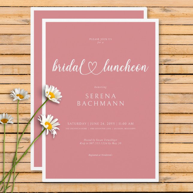 Modern Romantic Minimal Rosa Möhippa Luncheon Inbjudningar (Modern Romantic Minimal Pink Bridal Luncheon Invitation)