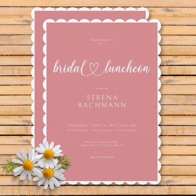 Modern Romantic Minimal Rosa Möhippa Luncheon Inbjudningar (Modern Romantic Minimal Pink Bridal Luncheon Invitation)