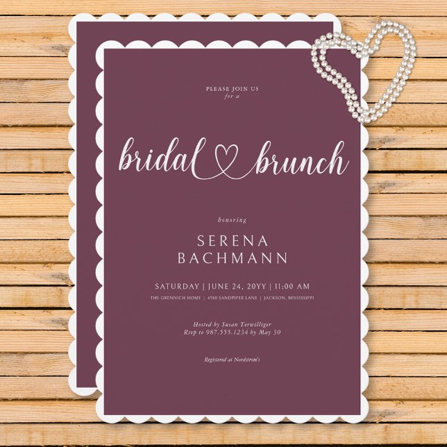 Modern Romantic Minimum Burgundy Möhippa Brunch Inbjudningar (Modern Romantic Minimal Burgundy Bridal Brunch Invitation)