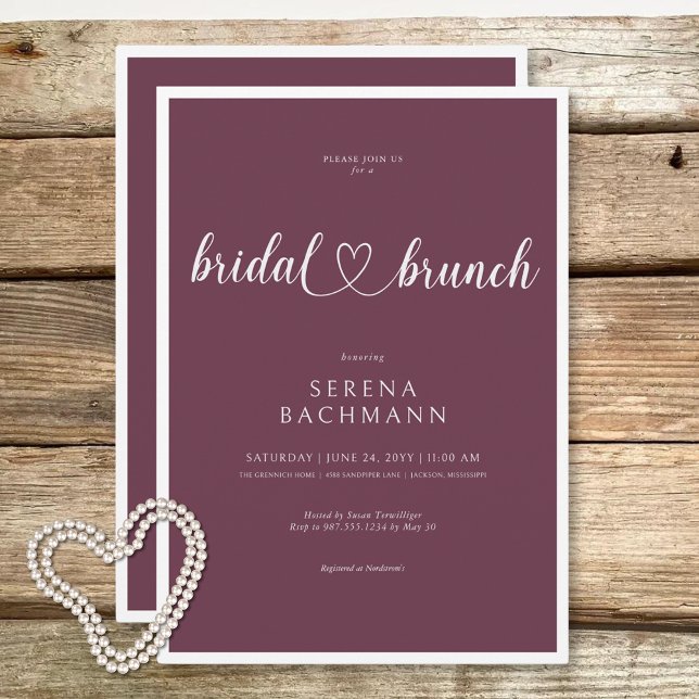Modern Romantic Minimum Burgundy Möhippa Brunch Inbjudningar (Modern Romantic Minimal Burgundy Bridal Brunch Invitation)