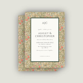 Modern Romantic Morris Blommigt Blue Rosa Bröllop Inbjudningar