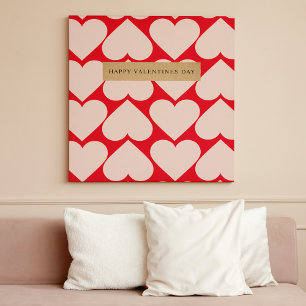 Modern Romantic Red & Rosa Hearts Mönster Canvastryck