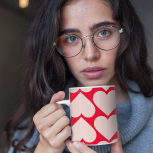 Modern Romantic Red & Rosa Hearts Mönster Mugg