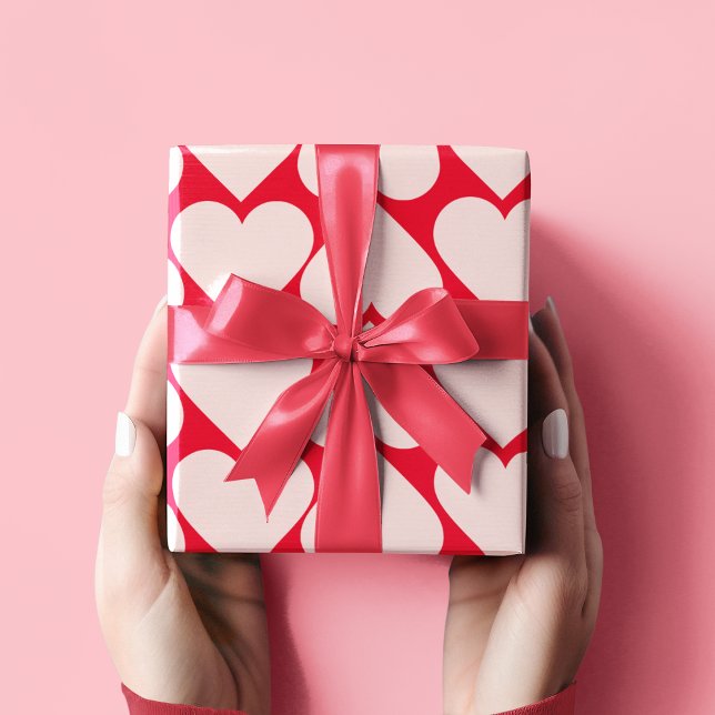 Modern Romantic Red & Rosa Hearts Mönster Presentpapper (Skapare uppladdad)