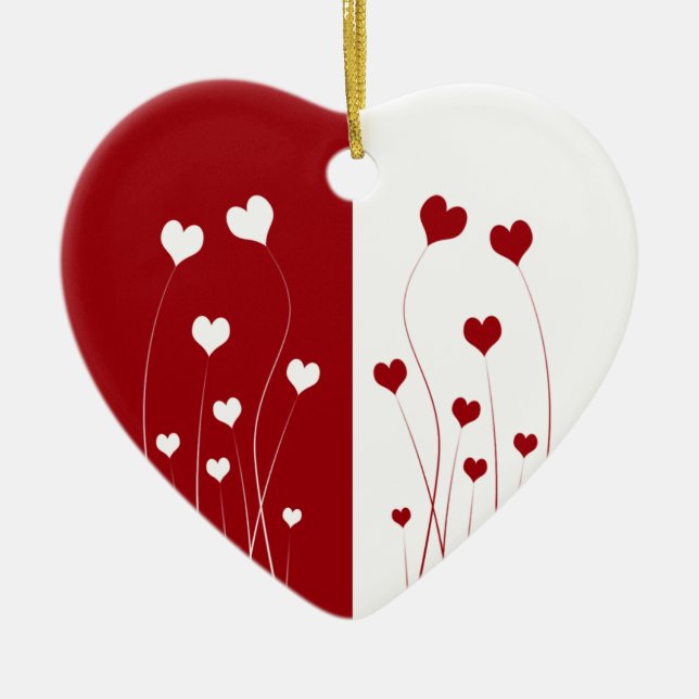 Modern Romantic Red White Kärlek Hearts Julgransprydnad Keramik (Framsidan)