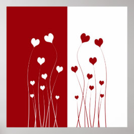 Modern Romantic Red White Kärlek Hearts Poster