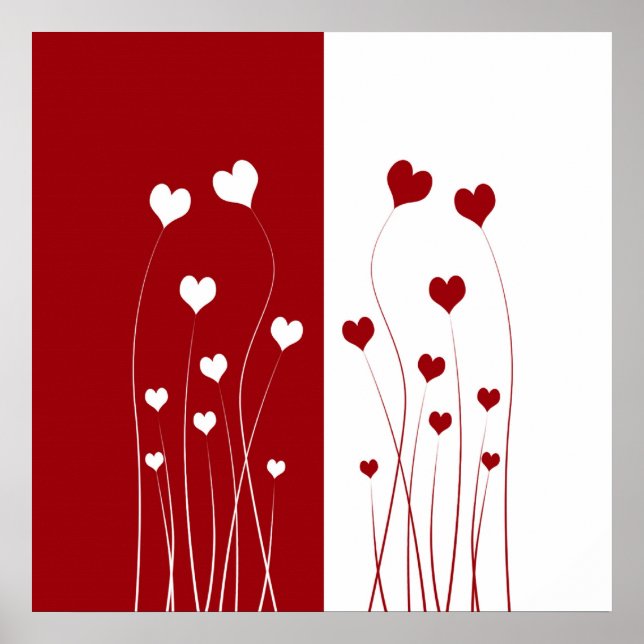 Modern Romantic Red White Kärlek Hearts Poster (Framsidan)