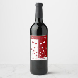 Modern Romantic Red White Kärlek Hearts Vinflaska Etikett