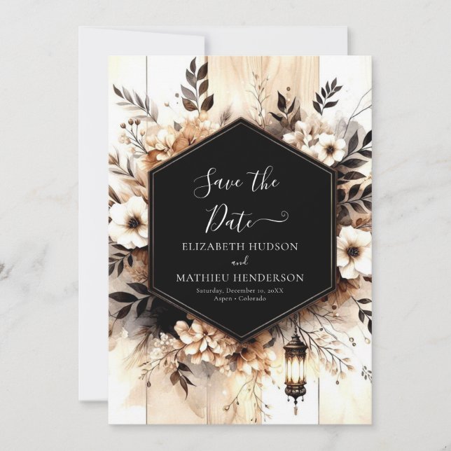 Modern Romantic Rustic Bröllop Spara Datumet (Framsida)