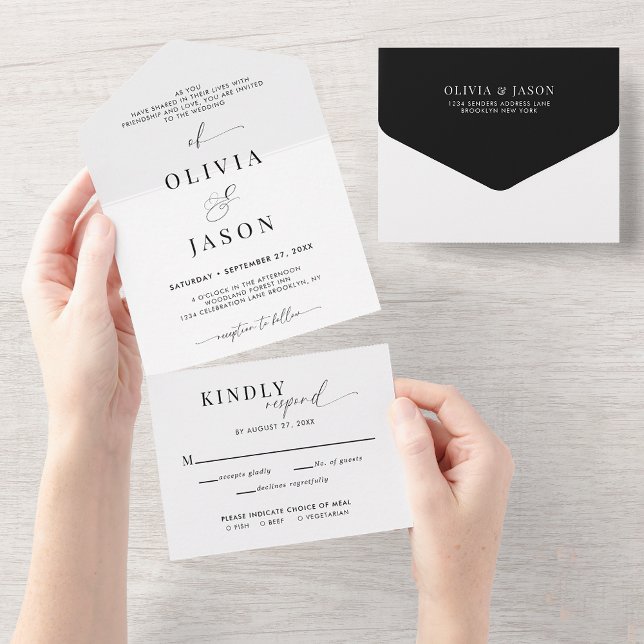 Modern Romantic Script Black White-Bröllop OSA (Skapare uppladdad)