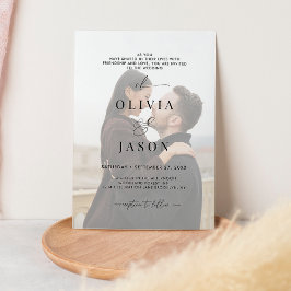 Modern Romantic Script Black White Photo Bröllop Inbjudningar