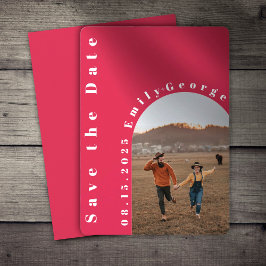 Modern Romantic Viva Magenta Arch Photo Bröllop Spara Datumet