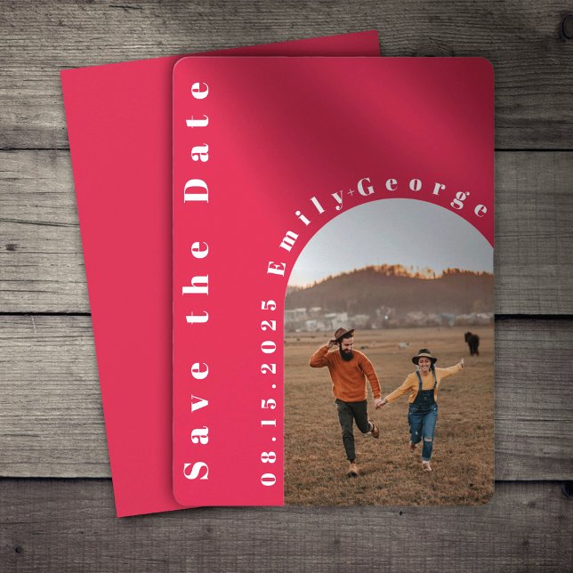 Modern Romantic Viva Magenta Arch Photo Bröllop Spara Datumet (Skapare uppladdad)