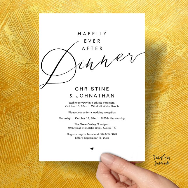 Modern Romantic Wedding Happily Ever After Dinner Inbjudningar (Modern Romantic Wedding Happily Ever After reception Dinner Invitation card in black white)