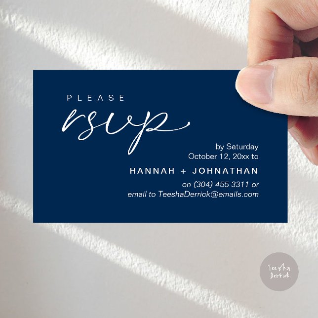 Modern Romantic Wedding Invites RSVP Reminder Card Tilläggskort (Modern Romantic Wedding Invites RSVP Reminder Card in Navy Blue)