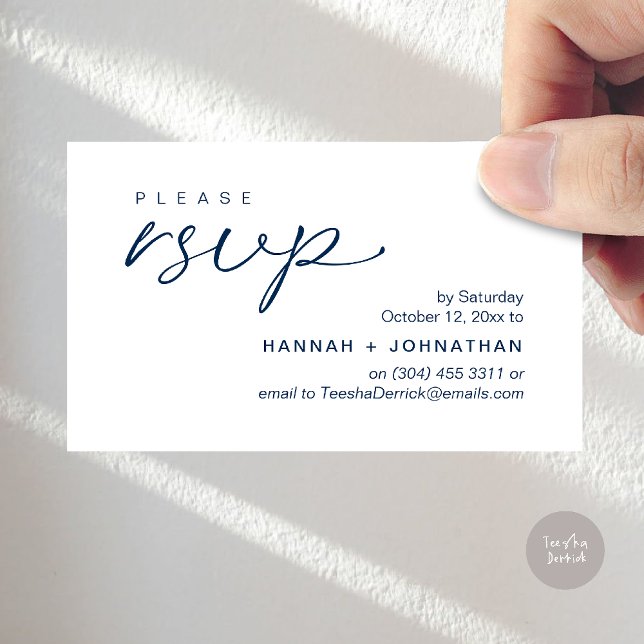 Modern Romantic Wedding Invites RSVP Reminder Card Tilläggskort (Modern Romantic Wedding Invites RSVP Reminder Card in Navy Blue)