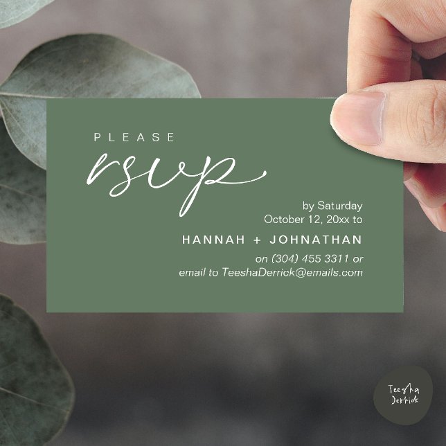 Modern Romantic Wedding Invites RSVP Reminder Card Tilläggskort (Modern Romantic Wedding Invites RSVP Reminder Card in Sage Green)