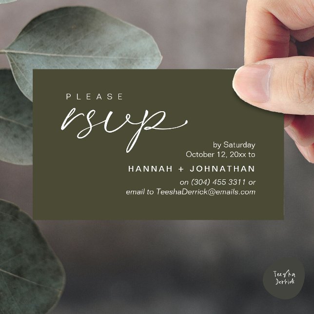 Modern Romantic Wedding Invites RSVP Reminder Card Tilläggskort (Modern Romantic Wedding Invites RSVP Reminder Card in Olive Green)