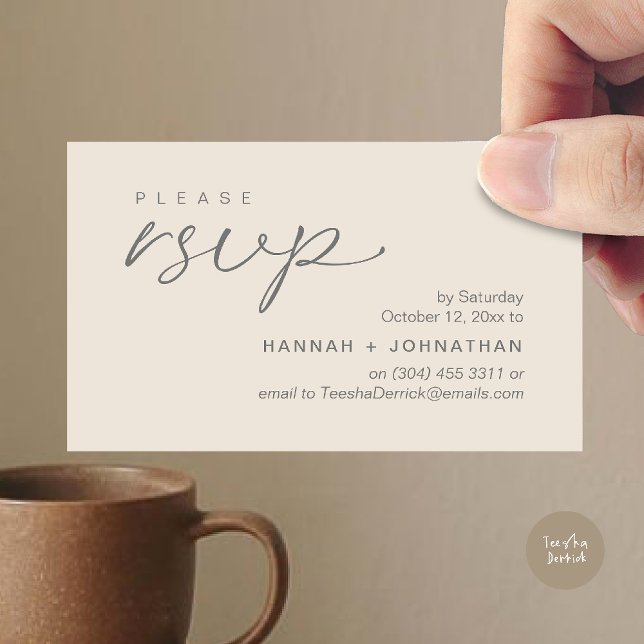 Modern Romantic Wedding Invites RSVP Reminder Card Tilläggskort (Modern Romantic Wedding Invites RSVP Reminder Card in Cream Grey)
