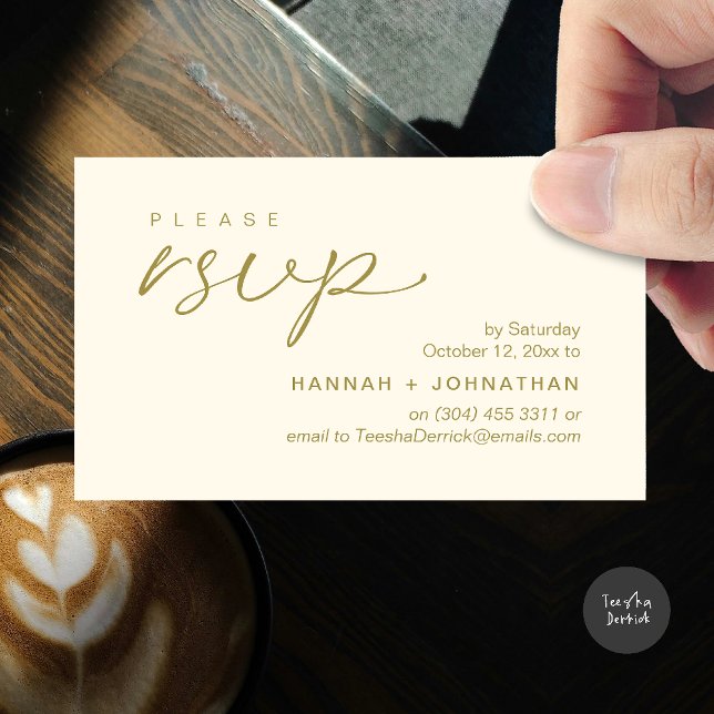 Modern Romantic Wedding Invites RSVP Reminder Card Tilläggskort (Modern Romantic Wedding Invites RSVP Reminder Card in Yellow Gold)