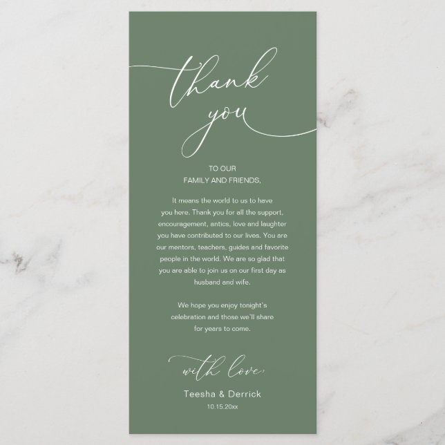 Modern Romantic Wedding Reception Thank You Card Program (Framsida)