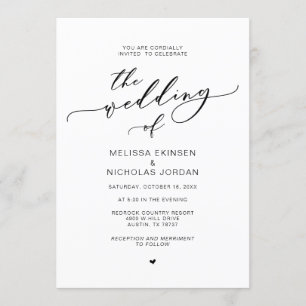 Modern Romantik, Black Calligraphy Bröllop Inbjudningar
