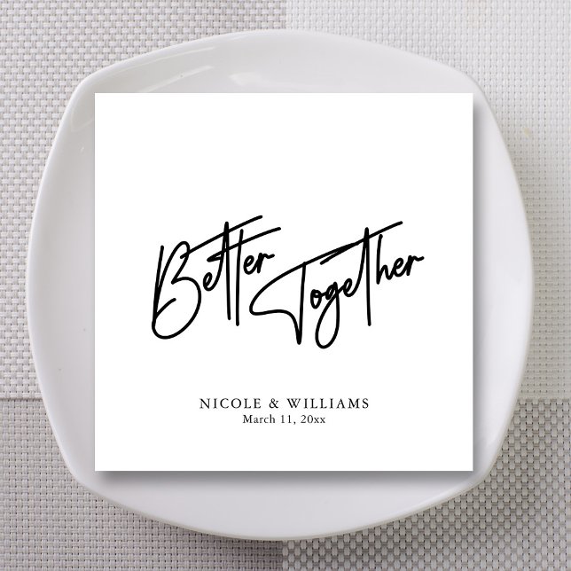 Modern Romantik: Svart Bröllop Napkins Pappersservett (Modern Romance: Black Script Wedding Napkins)