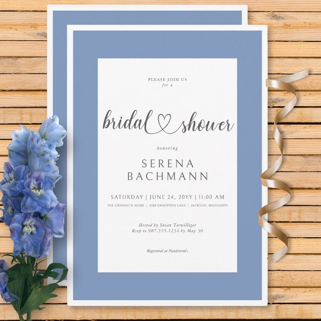 Modern romantisk blå och vit Möhippa Inbjudningar (Modern Romantic Blue & White Bridal Shower Invitation)