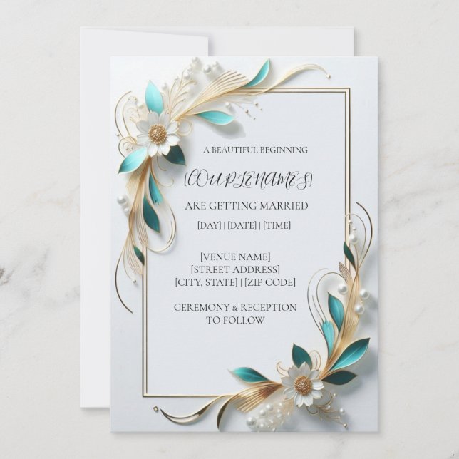 Modern Romantisk Blommig Lyx Bröllopsinbjudan Inbjudningar (Framsida)