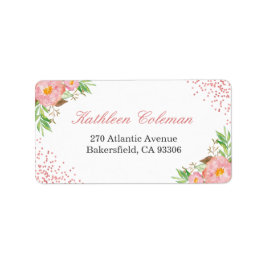Modern Romantisk Botanisk Rosa Blommig Konfetti Pr Adressetikett